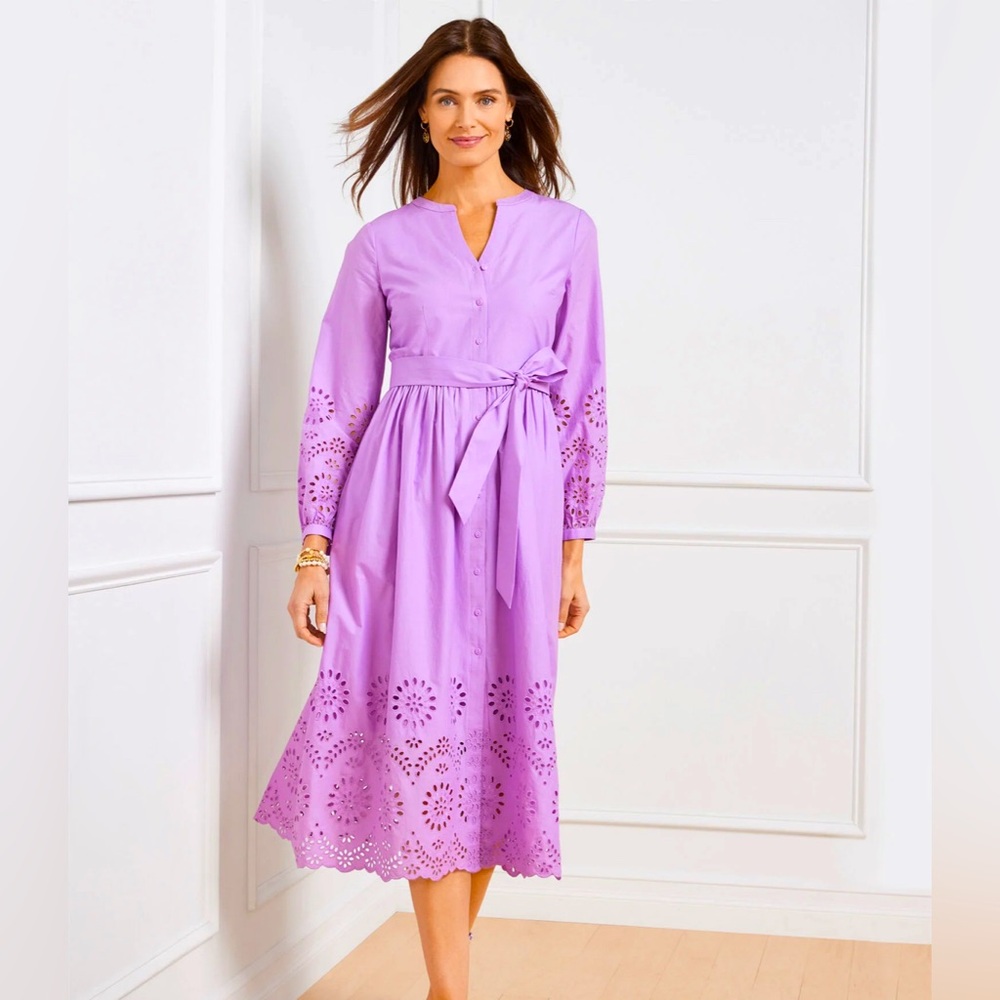 Talbots PLACED EYELET FIT & FLARE SHIRTDRESS. Wisteria Purple.